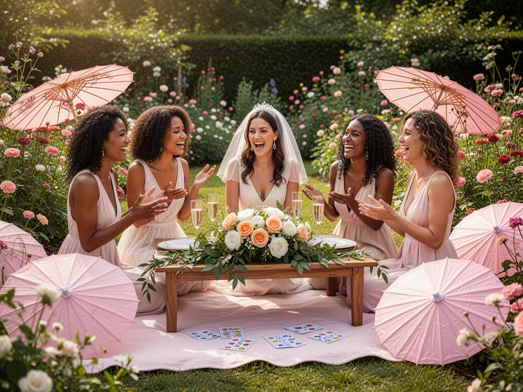 Illustrative friends celebrating a bridal shower